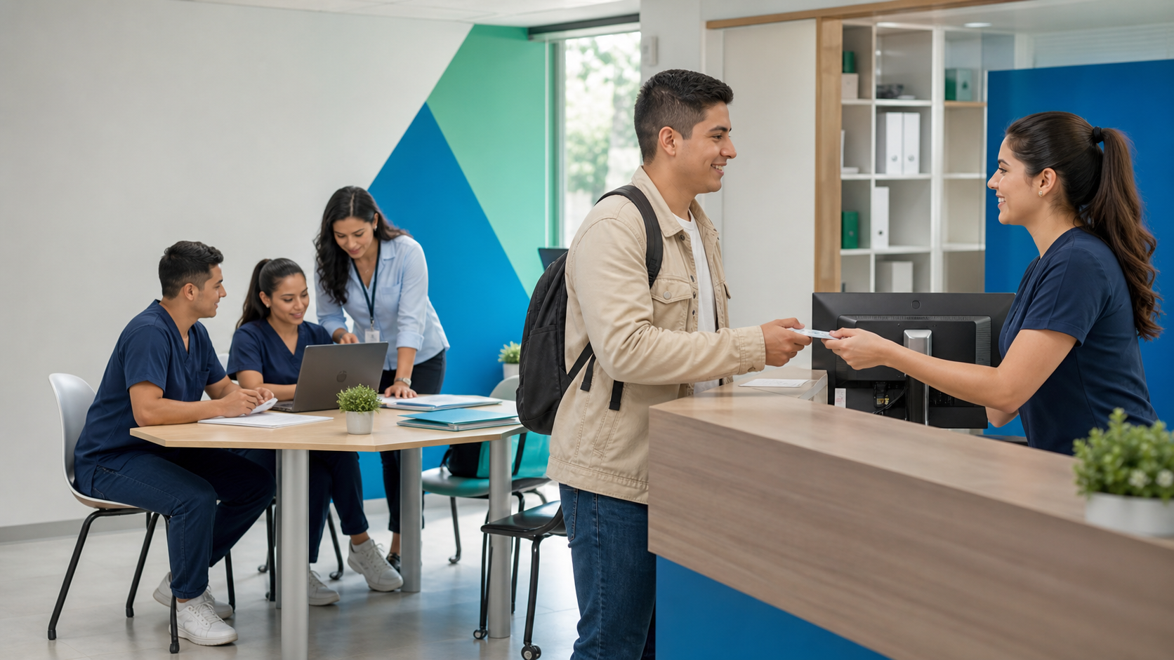 Estudiantes de Unitécnica practicando procesos administrativos y atención en salud