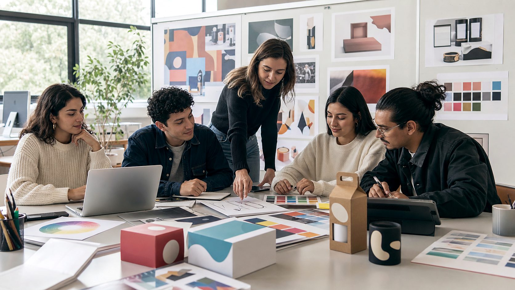 Estudiantes de Diseño Gráfico Digital con laptop y tablet